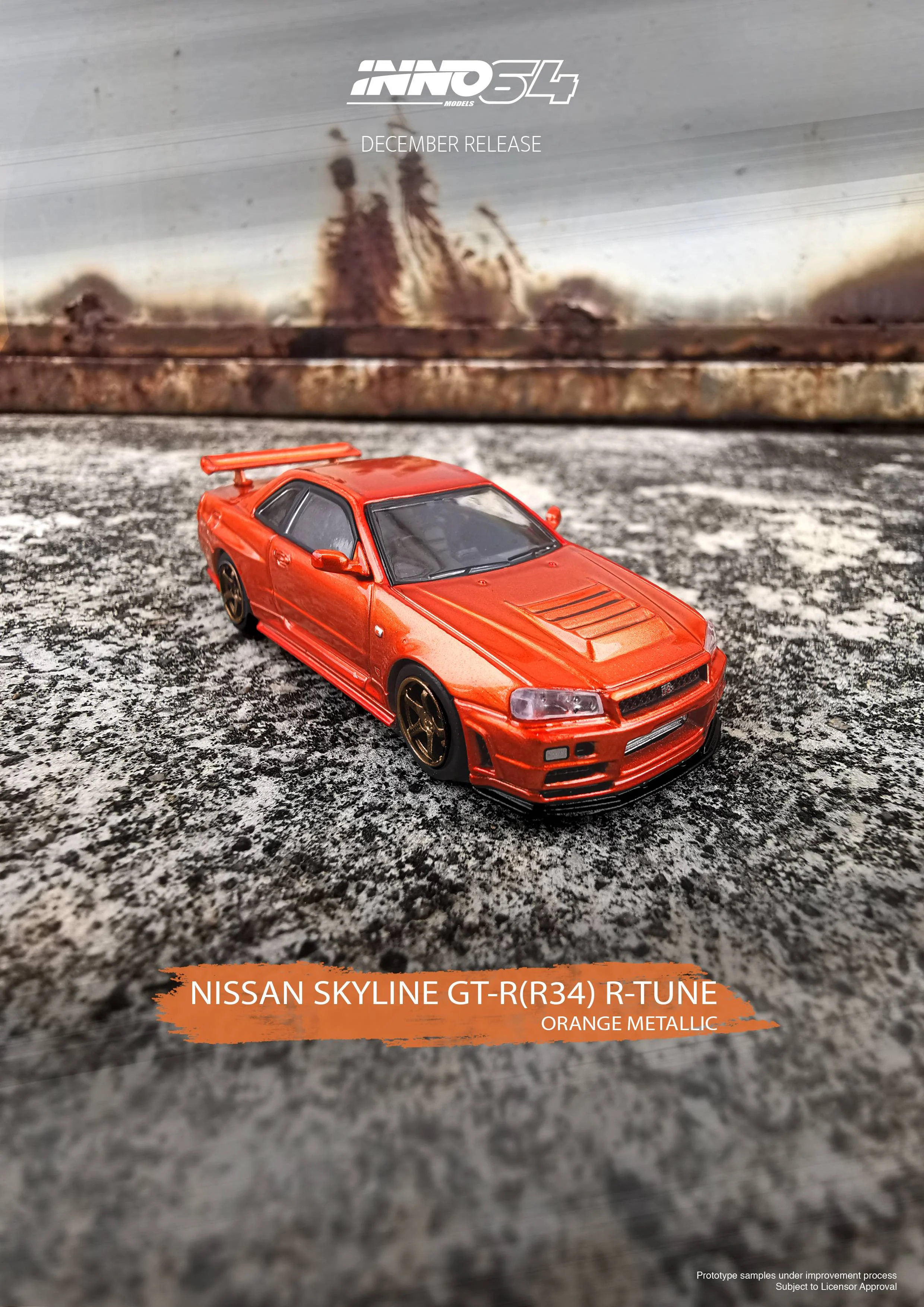 INNO64 NISSAN SKYLINE GT-R R34 R-TUNE ORANGE METALLIC - Image 3