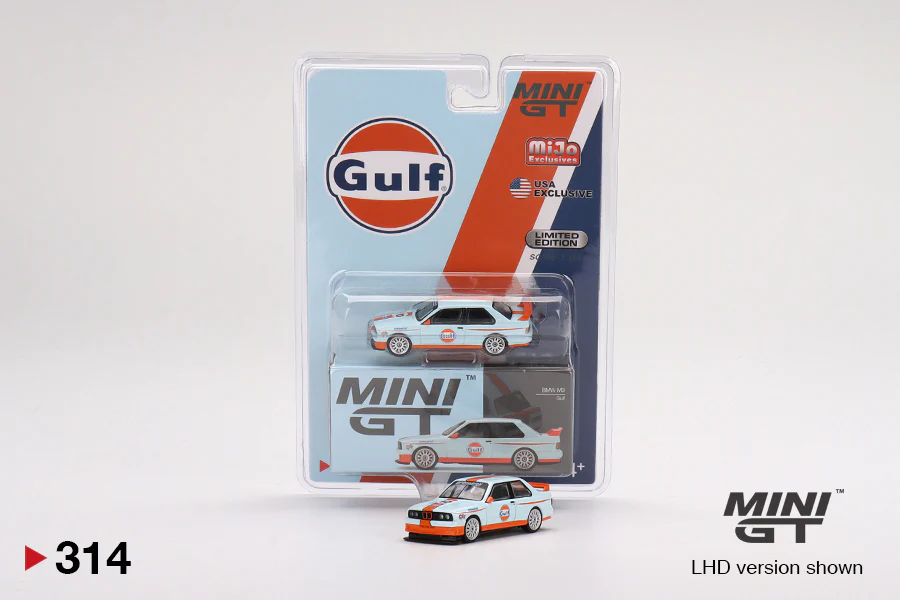 MINI GT #314 1/64 BMW M3 E30 GULF LHD MJ EXCLUISVE BLISTER PACKING - Image 5