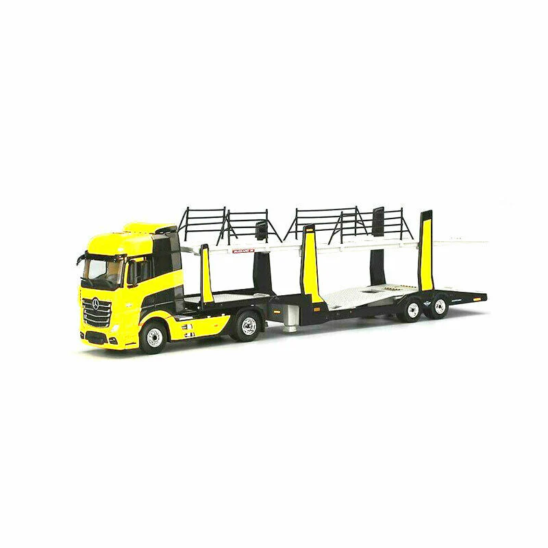 MINI GT #137 1:64 Mercedes Benz ACTROS Yellow with Car Carrier - Image 2
