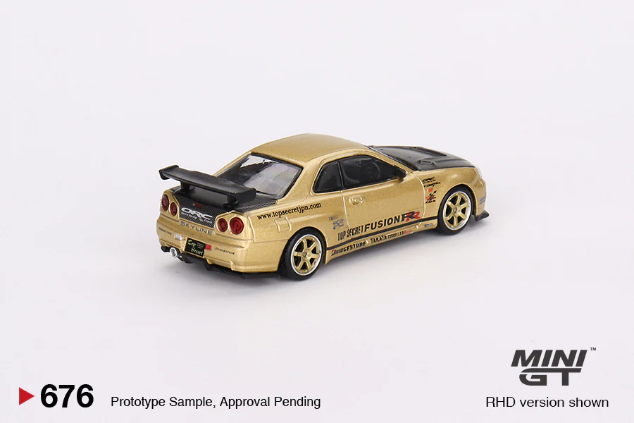 MINI GT #676 Nissan Skyline GT-R (R34) Top Secret Top Secret Gold Japan Exclusive - Image 4