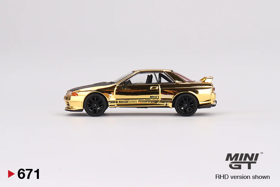 MINI GT #671 Nissan Skyline GT-R Top Secret VR32 Gold Chrome w/ Carbon Fiber hood TAS 2024 - Image 3