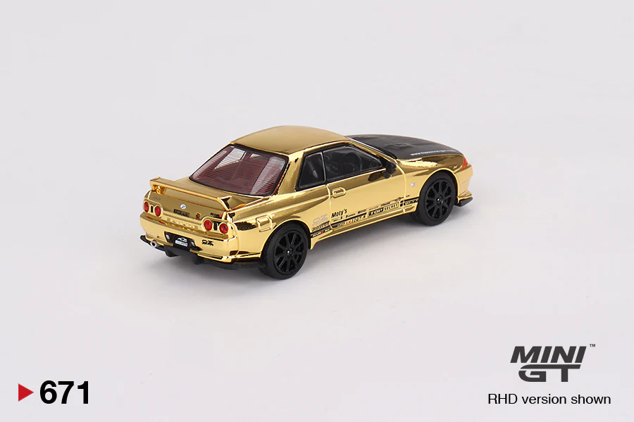 MINI GT #671 Nissan Skyline GT-R Top Secret VR32 Gold Chrome w/ Carbon Fiber hood TAS 2024 - Image 4