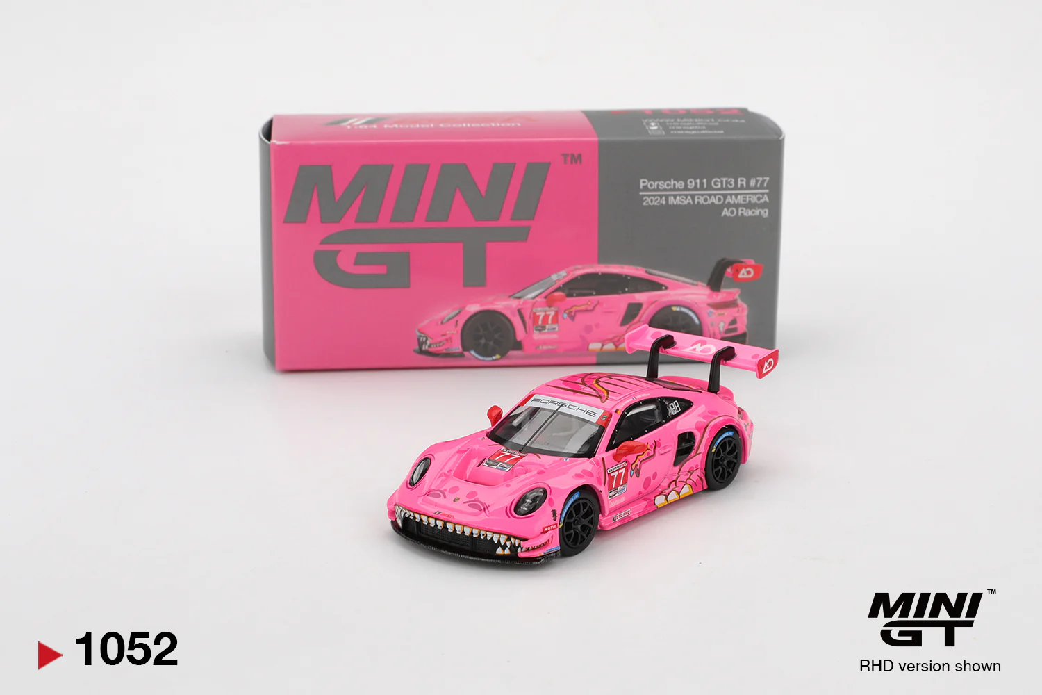 MINI GT #1052 Porsche 911 GT3 R #77 AO Racing 2024 IMSA Road Americaand Prix