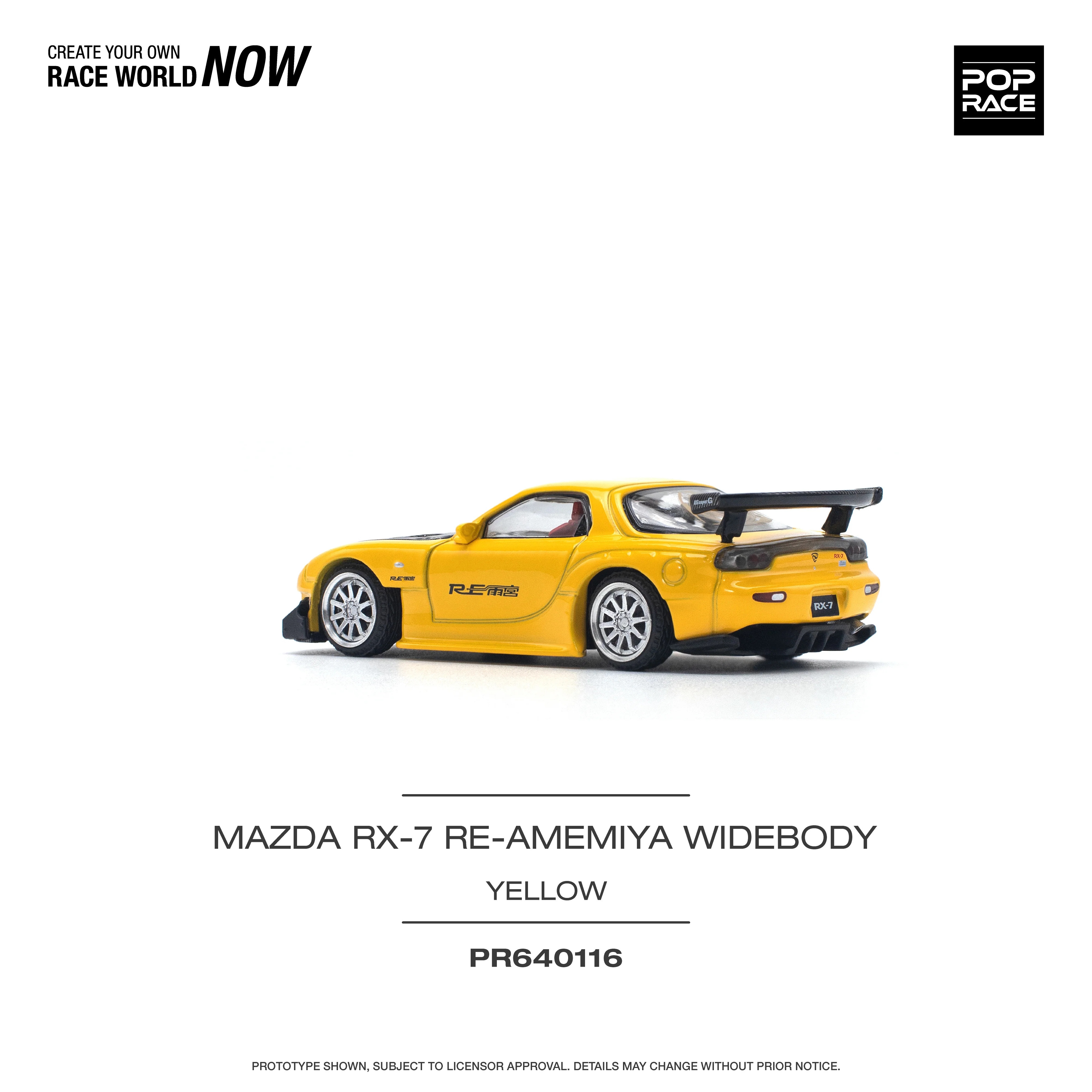 POPRACE 1:64 MAZDA RX-7 (FD3S) RE-AMEMIYA WIDEBODY YELLOW - Image 3